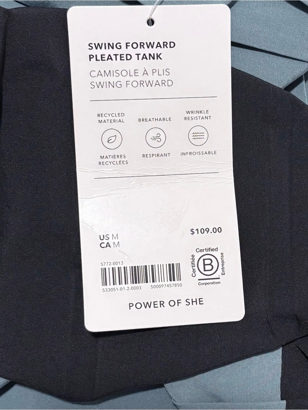 New $108 Athleta Swing Forward Tank Pleated NWT Teal & Black V Neck Sleeveless - Picture 7 of 9